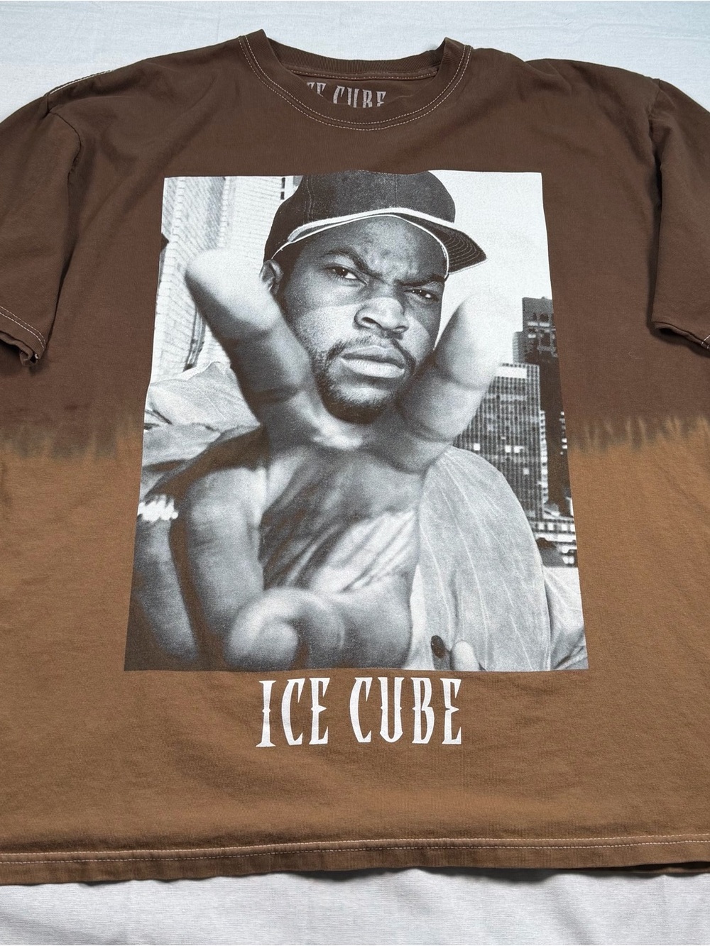 Official Ice Cube Portrait T-Shirt Large Brown Ombre Tie Dye Westside Rap Tee